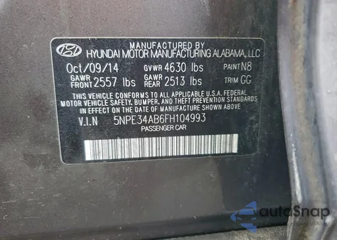 2015 Hyundai Sonata Sport z USA, uszkodzony, nr VIN 5NPE34AB6FH104993